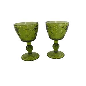 2 MCM Bartlett Collins St. Genevieve Green Wine Brandy Cordial Glasses
